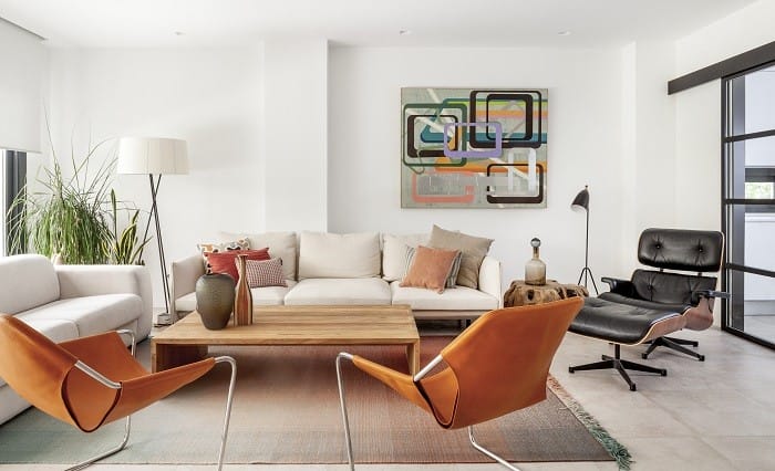 salón con decoración japandi style