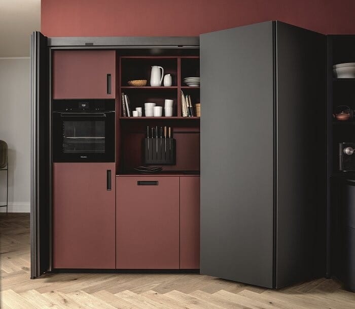 mobiliario para cocina en color rojo oscuro