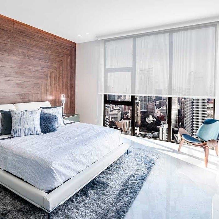 estor screen en dormitorio