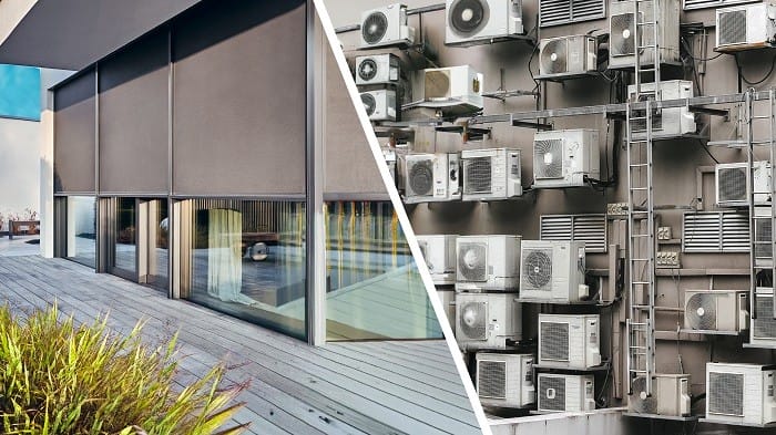 fachada edificio con aires acondicionados