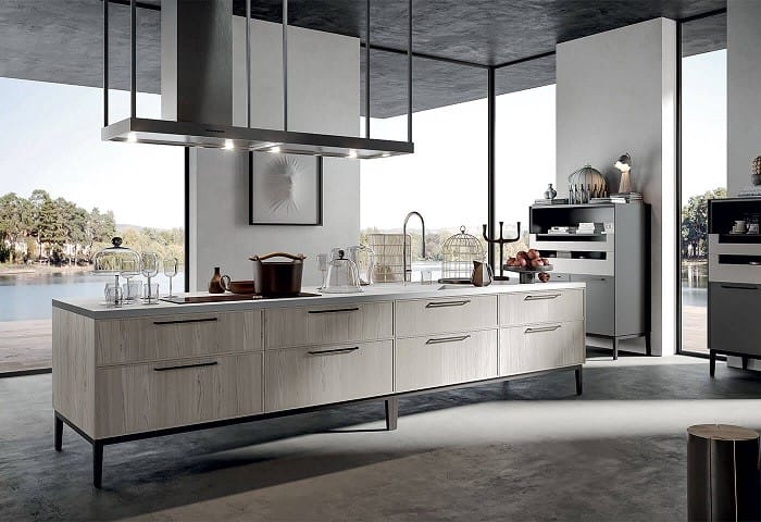 diseño de una cocina con una gran isla en el centro