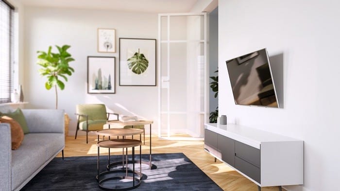 salón con soporte para tv