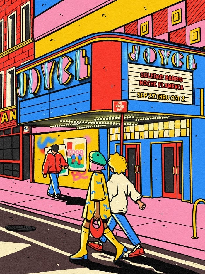 Ilustración de Be Fernández: fachada del teatro Joyce