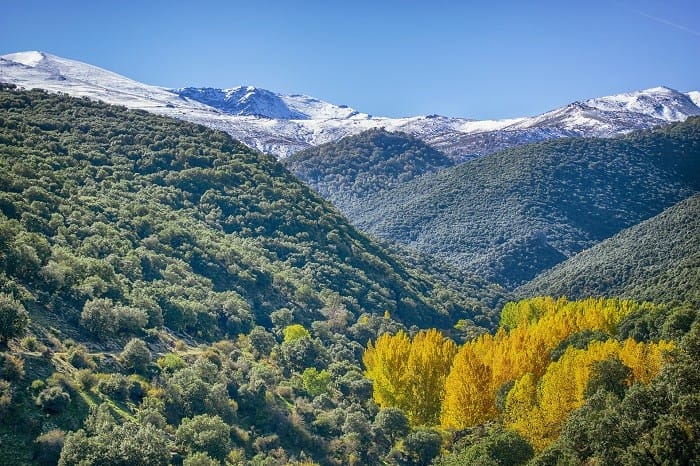 Vistas de la montaña de Sierra Nevada con nieve