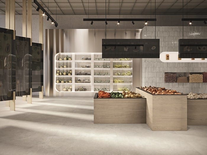 Diseño del interior de un retail supermercado de fruta