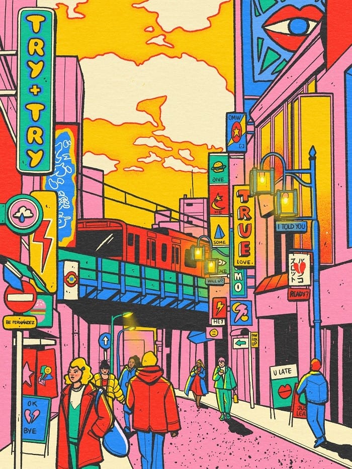 Ilustración de la ciudad de Tokio por Be Fernández