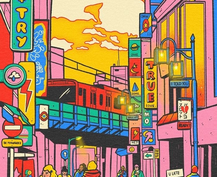 Ilustración de la ciudad de Tokio por Be Fernández