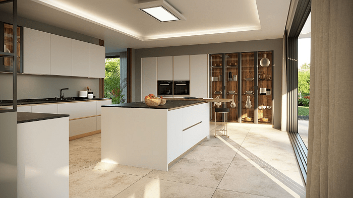 Cocina con isla blanca