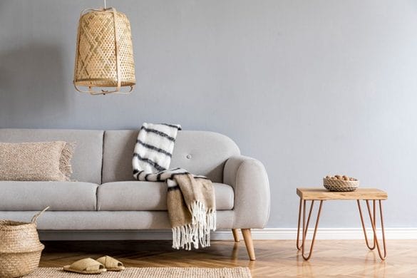 sofa gris nordico respaldo curvo