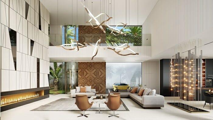 Proyecto de interiorismo de lujo con sillas, sofá y decoración lujosa