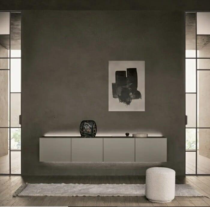 Escritorio blanco sin patas y con limuniación led