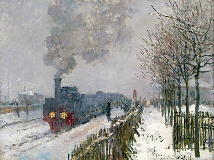 Pintura impresionista de un tren de Monet