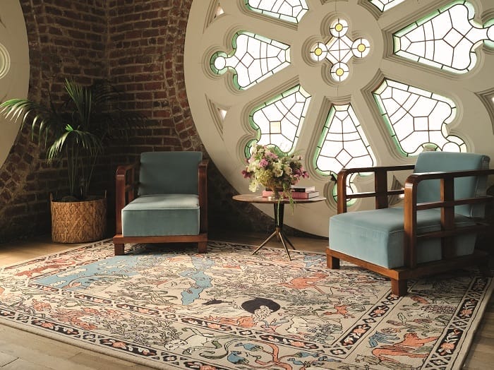 Sala con una alfombra de diseño