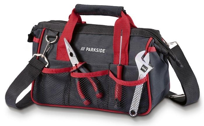 Set de herramientas en una bolsa con varias piezas dentro