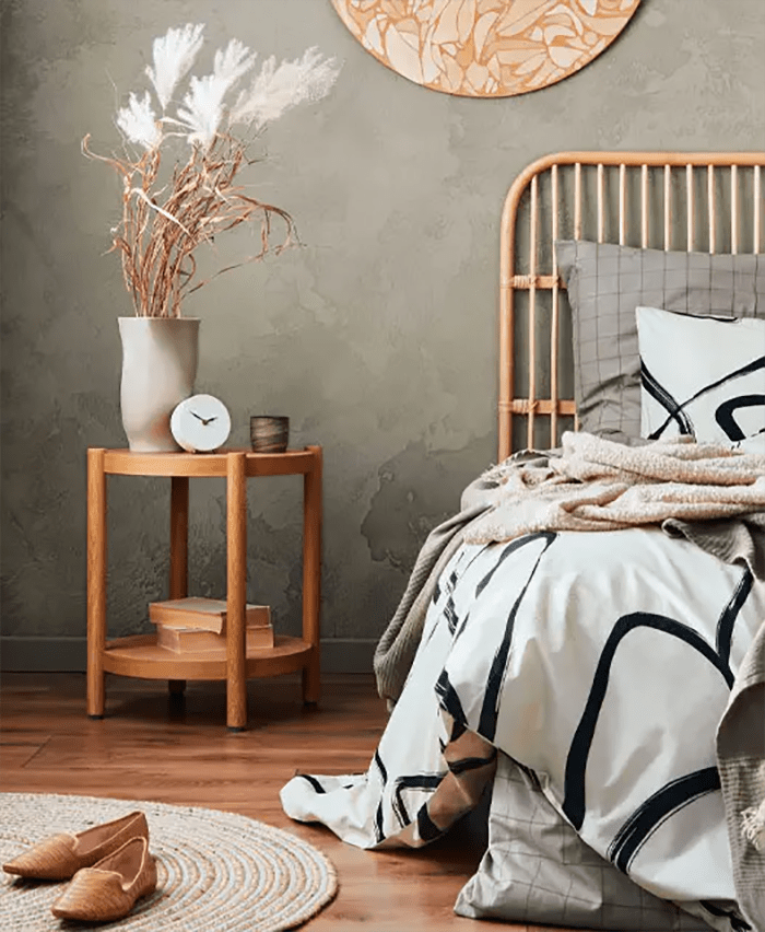 dormitorio pared microcemento gris