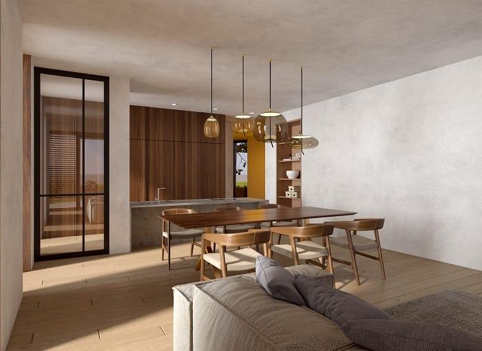 Interior de un apartamento con una arquitectura pasiva