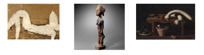 Diferentes cuadros y figura de la exposición Brafa 24