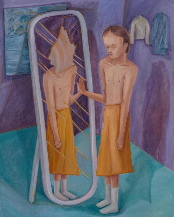 Cuadro de una persona mirándose al espejo con la cara desfigurada