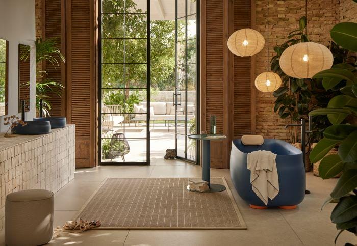 bañera duna en baño iluminado