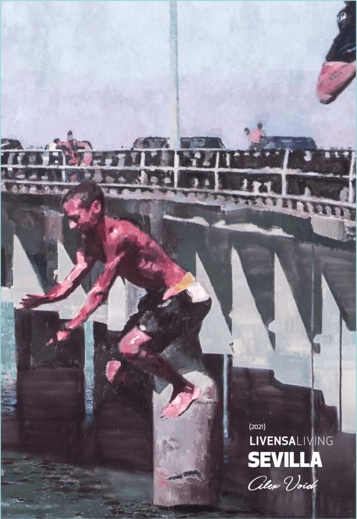 Niño tarándose de un puente al río en Sevilla hecho por Alex Avoid en Livensa Living Sevilla