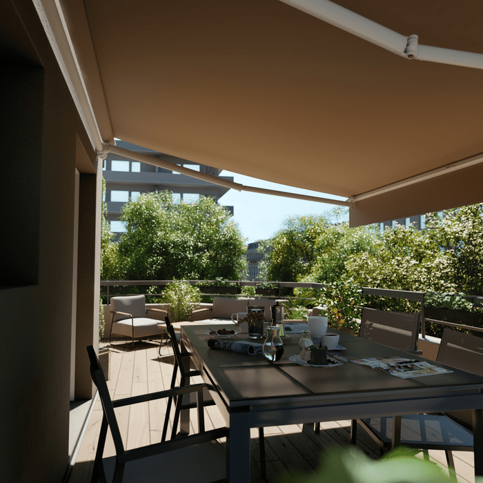 toldo con brazos invisible vista desde dentro