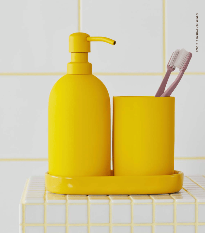 jabonera y vaso cepillos dientes ikea amarillos