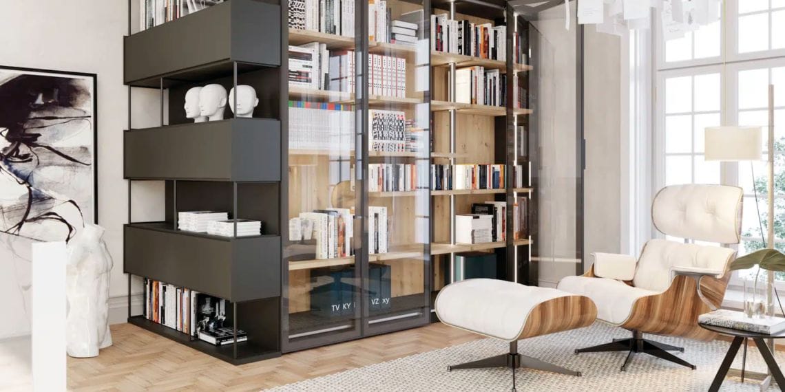 Tienda de muebles madrid salon con libreria negra