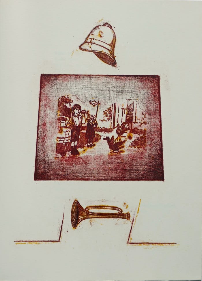 Composición de frottage de Max Ernst con texturas rústicas y formas simétricas