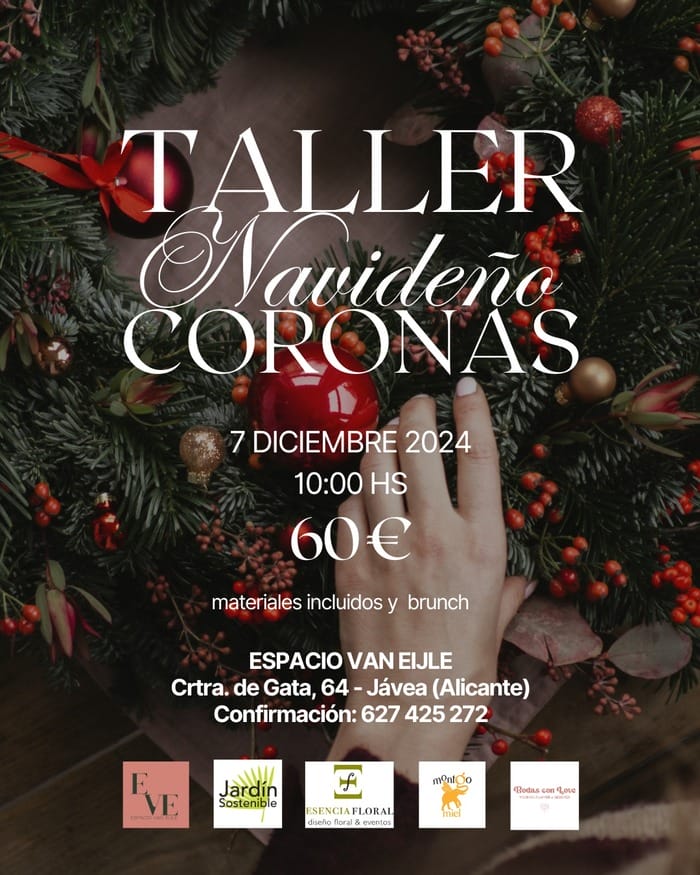 flyer de taller de coronas navideños