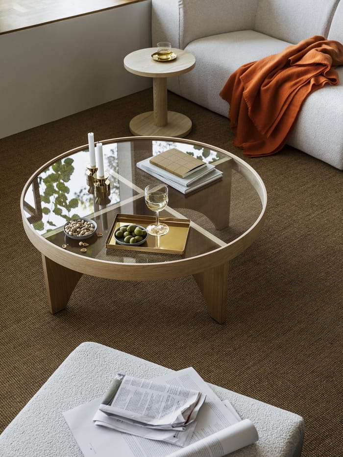 mesa de madera y cristal de centro