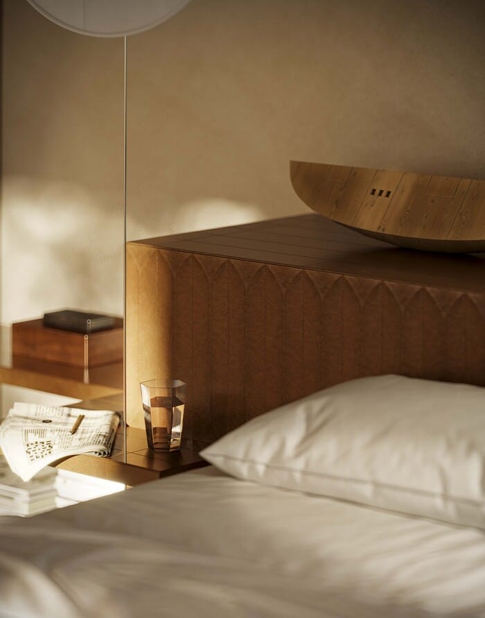 Cabecero de cama con azulejos Marazzi Crogiolo Terramater Cotto.