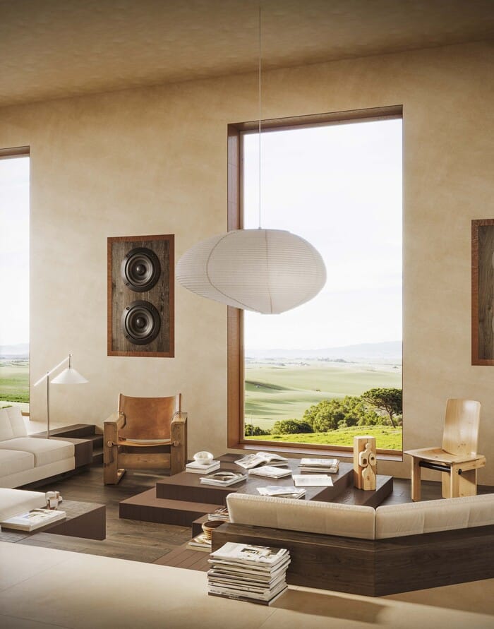 Espacio de descanso con cerámica Marazzi, luz difusa y diseño equilibrado con grandes ventanales