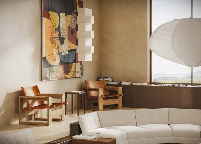 Interior cálido con cerámica Marazzi y mobiliario vintage de inspiración mediterránea.