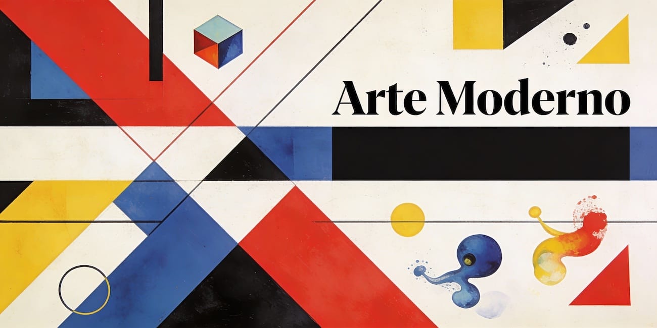 Arte Moderno: ejemplo visual de movimientos artísticos modernos incluyendo cubismo, constructivismo, de Stijl y surrealismo con geometría y abstracción