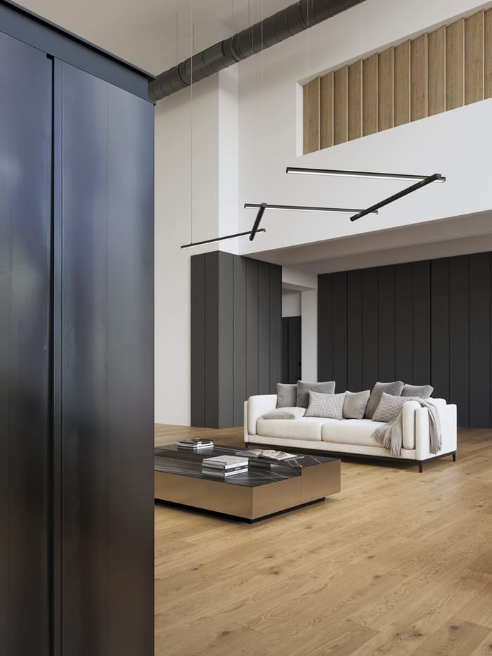 Divi Arkoslight salón doble altura composición modular acabado negro